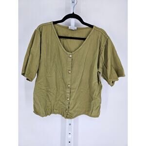 Vtg Eucalyptus Womens Sz XL 100% Cotton Short Sleeve Lagenlook Top Green